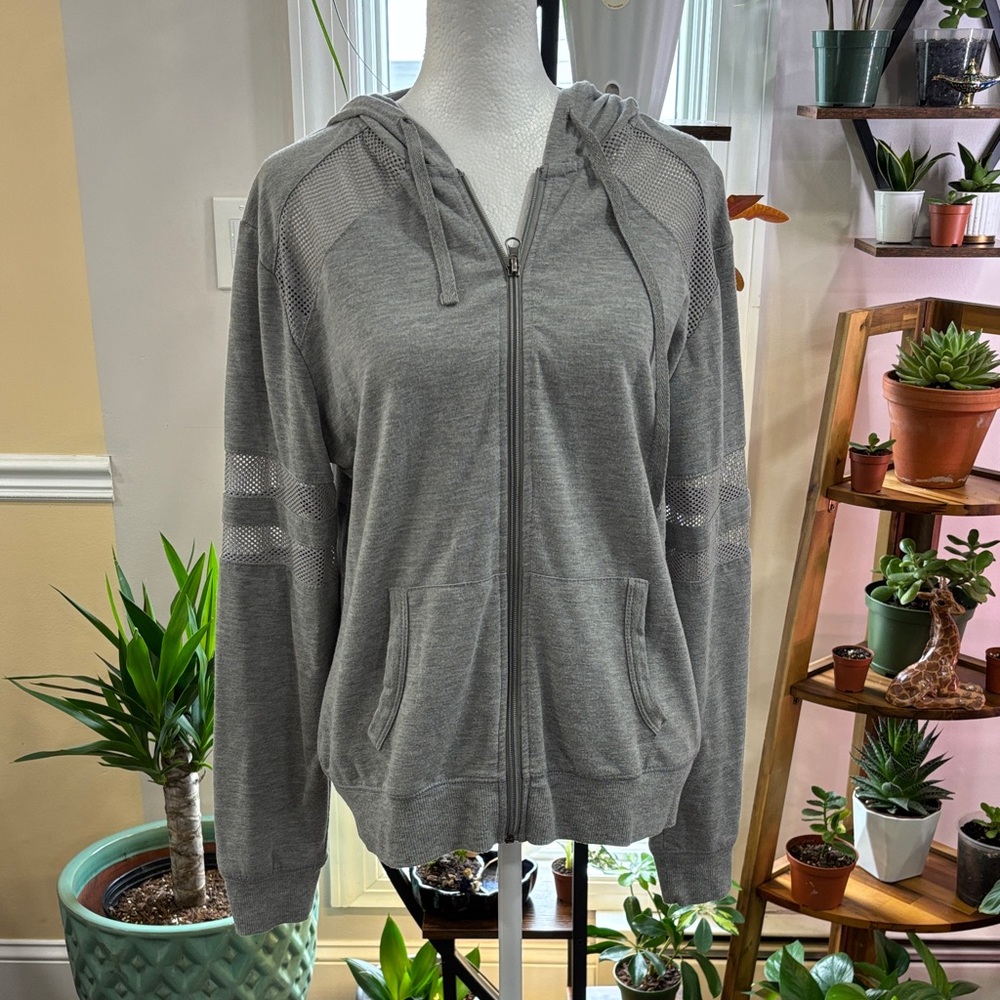 Daisy Fuentes Fit Gray Zip-Up Hoodie with mesh detail size M